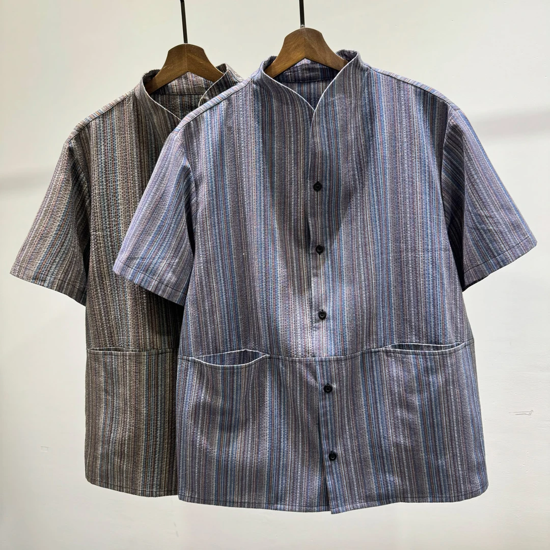 时尚高级感立领短袖衬衫潮牌INS男士夏季休闲宽松百搭小众衬衣