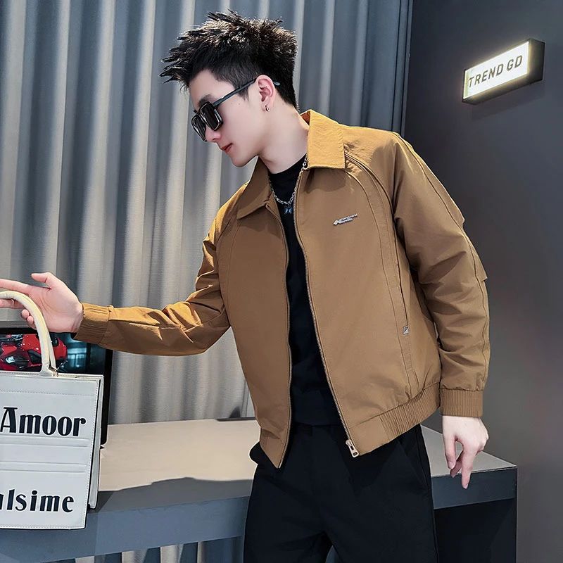 男士外套春秋季潮牌男装痞帅翻领夹克2025新款高级感秋装短款上衣