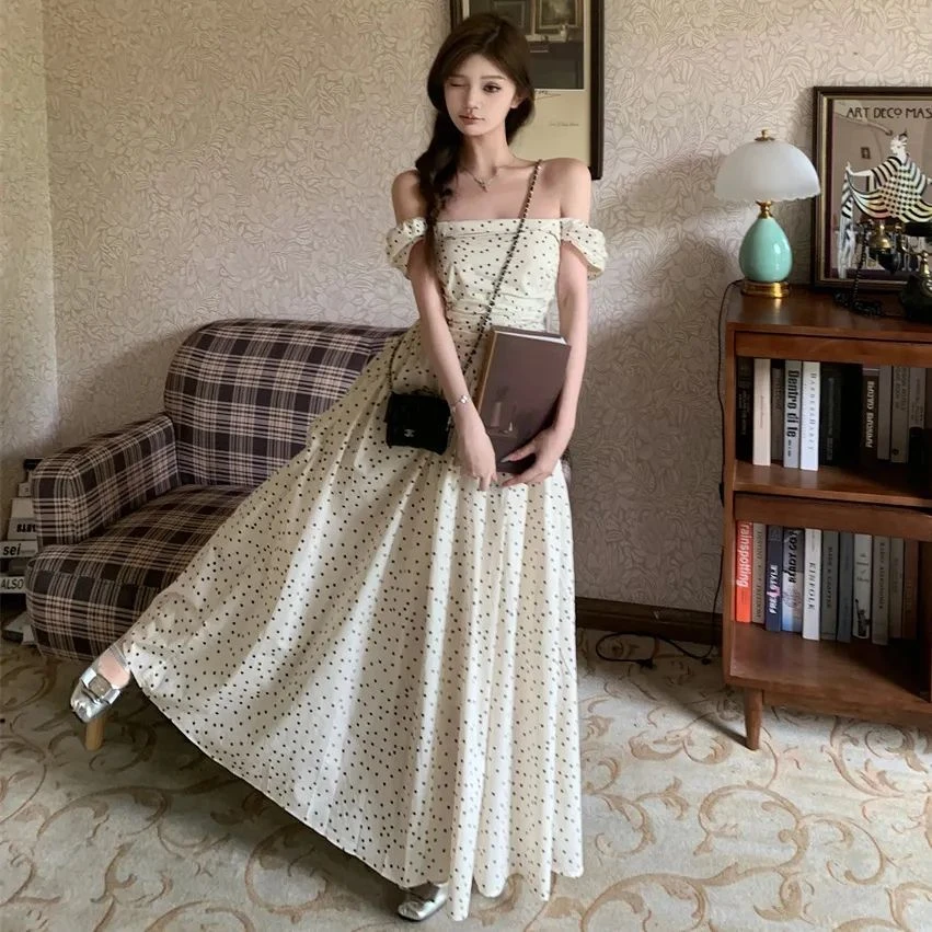 新款改良夏日学院风法式波点连衣裙女中裙PVC材质文艺复古风格/TR