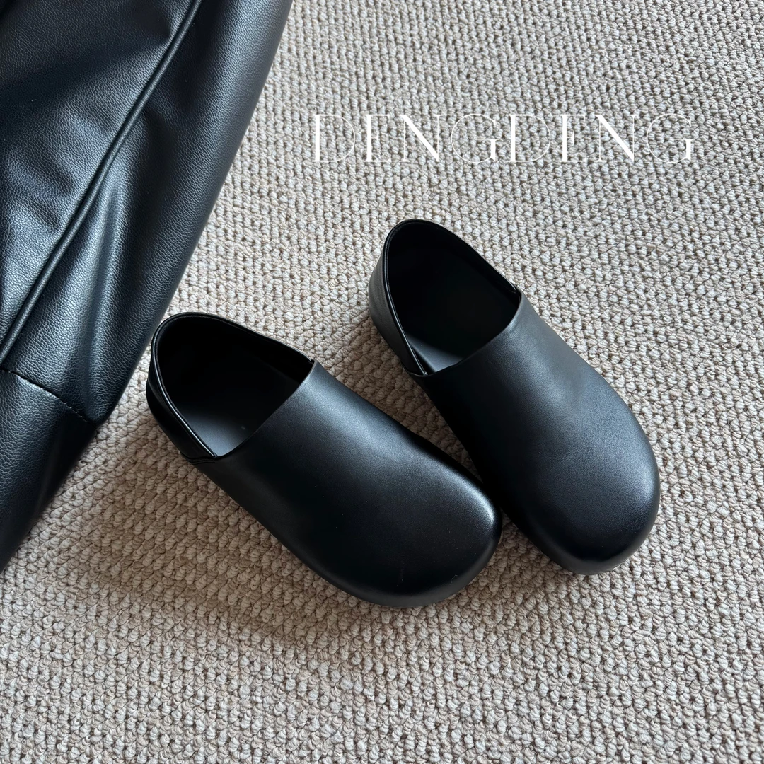 【DENG】2025极简羊皮两穿小众百搭舒适4CM厚底懒人博肯鞋穆勒鞋