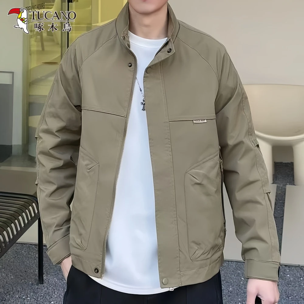 啄木鳥新款春秋季男士帅气宽松立领夹克潮流百搭休闲翻领韩版外套