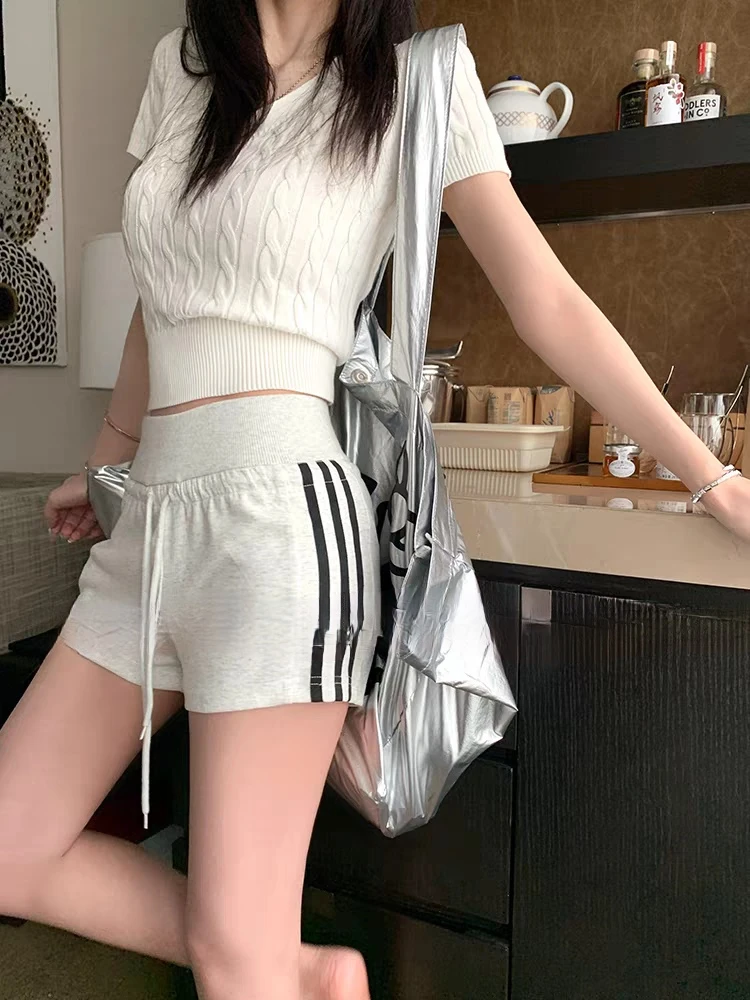 花生酱 新美式复古运动休闲短裤女2025夏季新款抽绳显瘦热裤