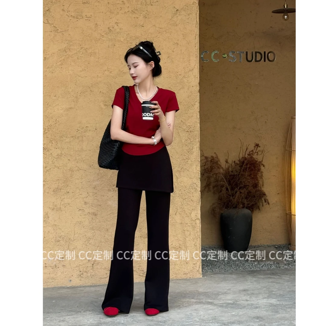 清仓专属CC丨DESIGN【梨型身材天菜】假两件微喇裤