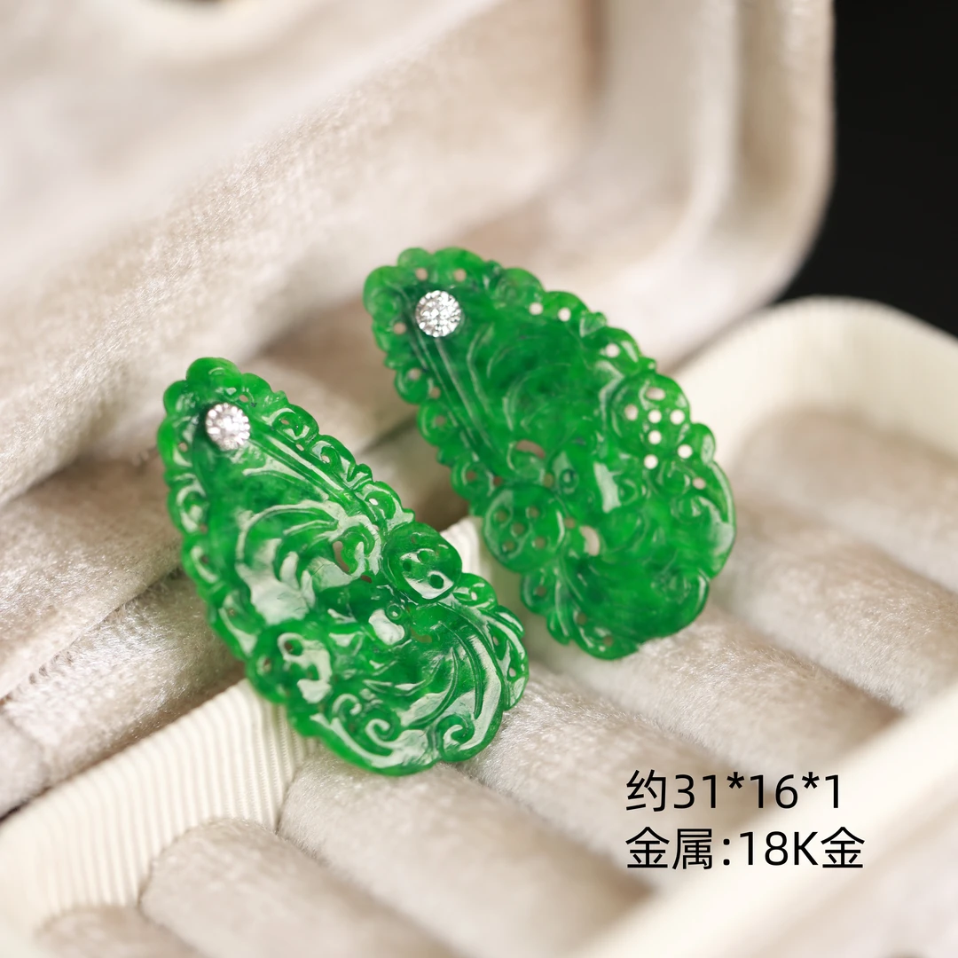 本真| "明理" | 严选精品辣绿翡翠耳饰(多样性发其一)