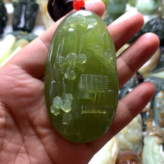 蛇纹石玉岫玉手把件未镶嵌稻*人