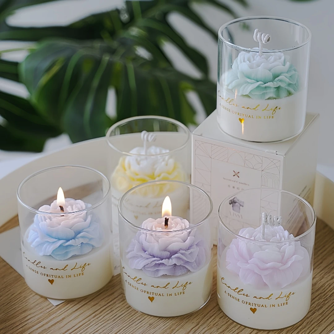 奥斯汀牡丹花玫瑰香薰蜡烛伴手手工造型生日礼物礼物摆件花朵氛围