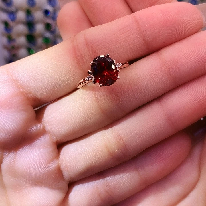 石榴石戒指银S925镶嵌