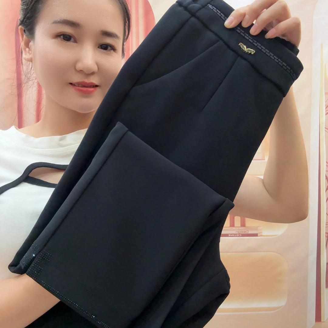 98914秋冬加绒高腰宽松中老年女士直筒外穿长裤