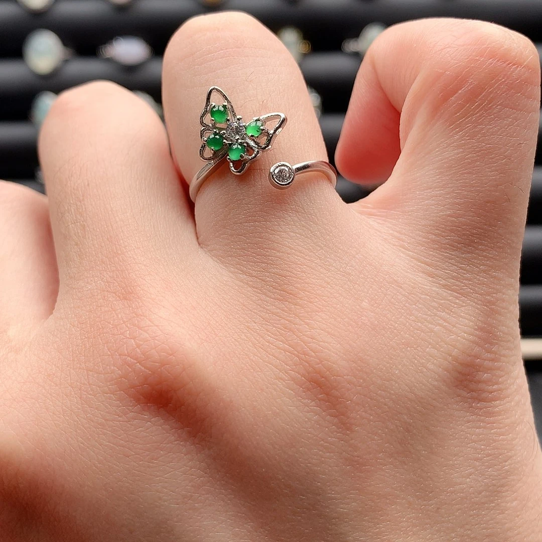 翡翠戒指银S925镶嵌0168