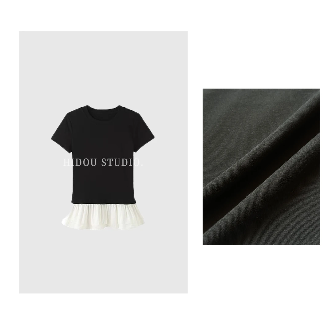 【痘痘私服】|【芭蕾甜豆】花边拼接假两件短袖上衣