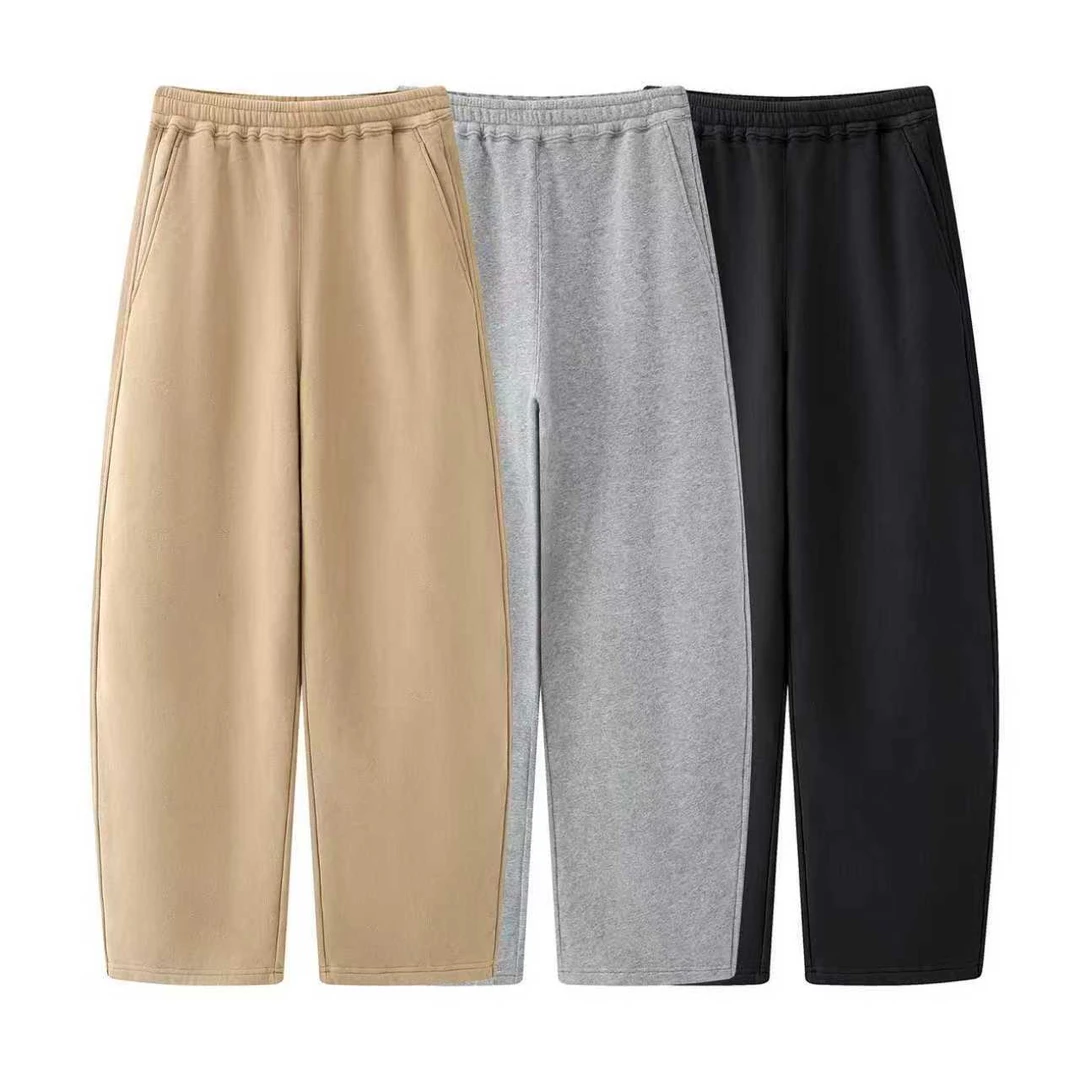 2025冬季新厚款加绒香蕉裤女高腰松紧腰纯色设计感休闲卫裤弯刀裤