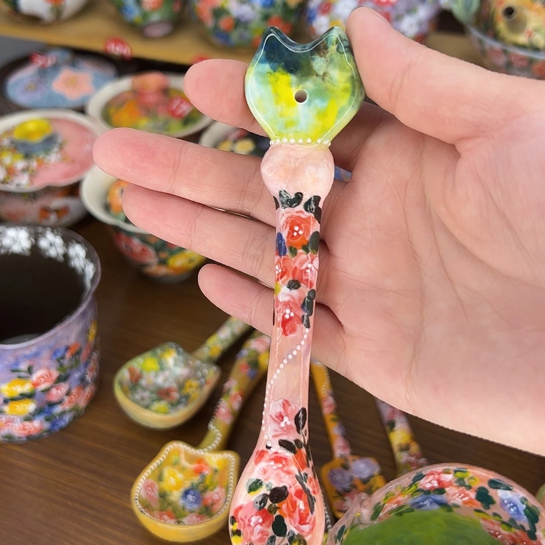 天***音泥塑手绘小勺子油画