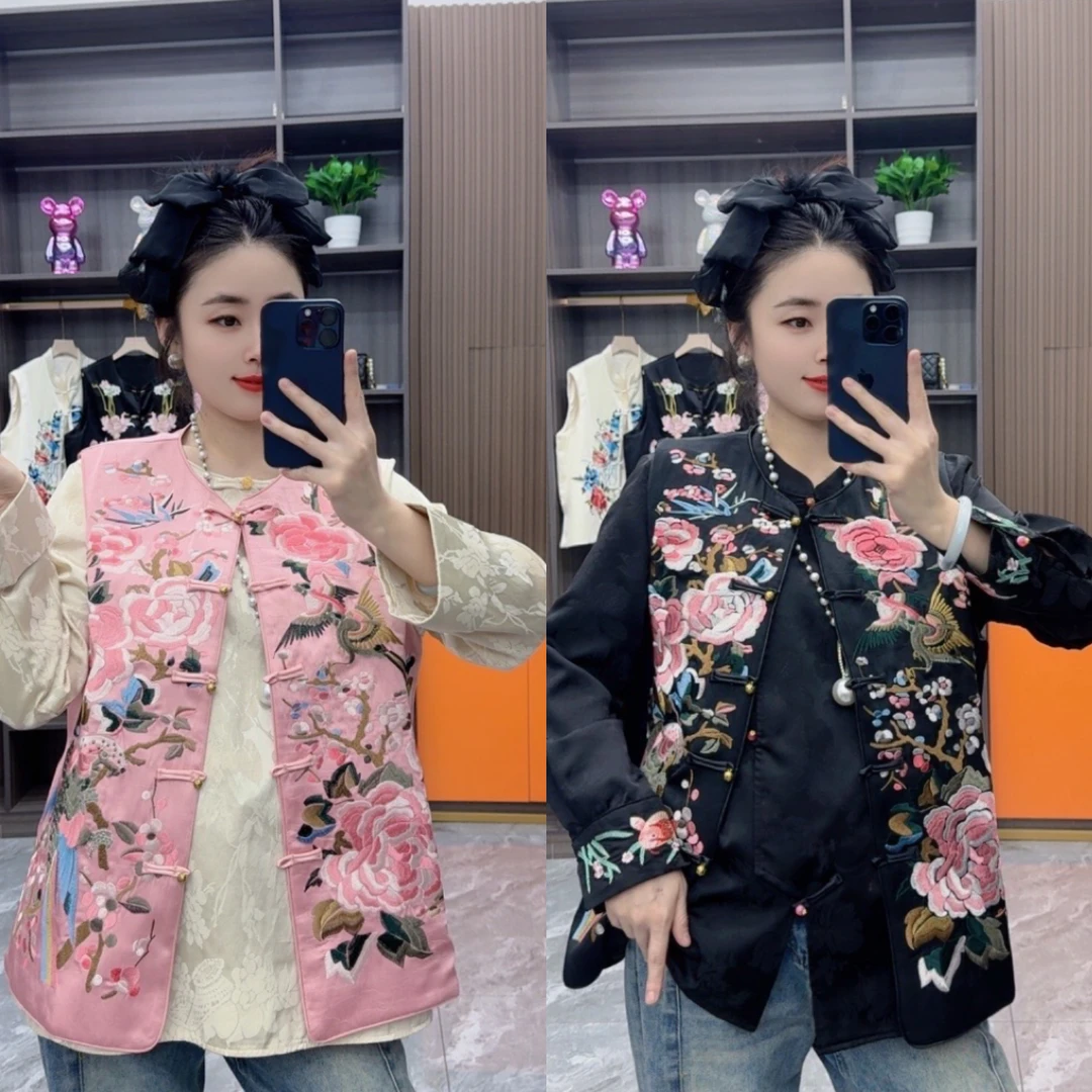 冬季新款中式重工刺绣单款马甲