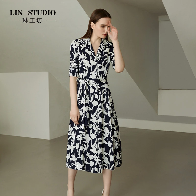 【特殊活动款 不支持退换】琳工坊白底兰花中袖连衣裙唐琳设计