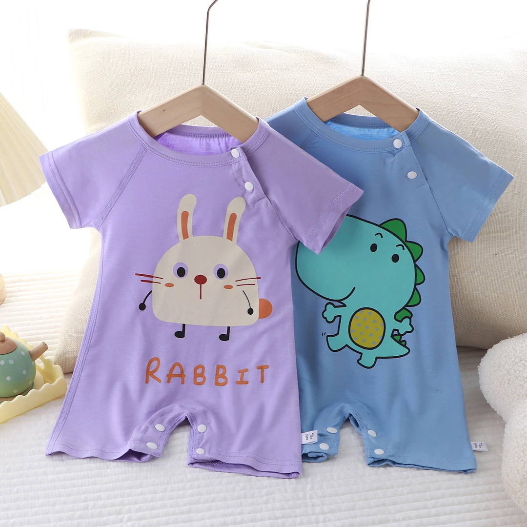 夏款萌娃可爱卡通宝宝连体衣短袖婴幼儿爬服薄款儿童舒服衣服x
