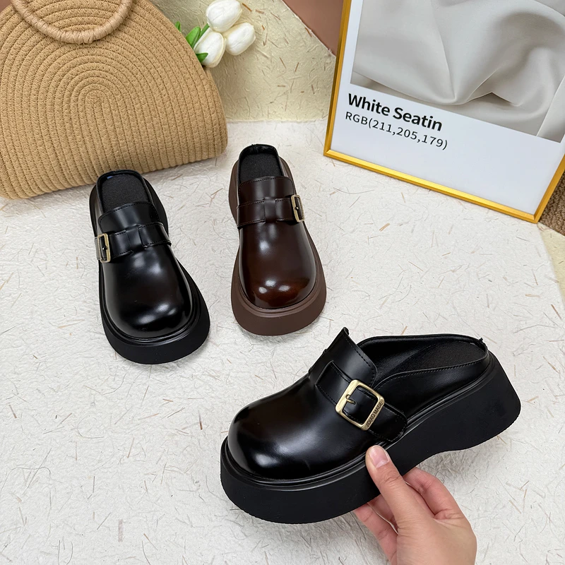 高级感包头半拖鞋女2025春夏新款法式外穿超火舒适不累脚时装单鞋