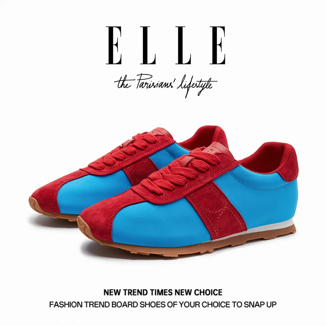 ELLE2025年新款真皮内增高阿甘德训鞋女芭蕾风轻便软底运动休闲鞋