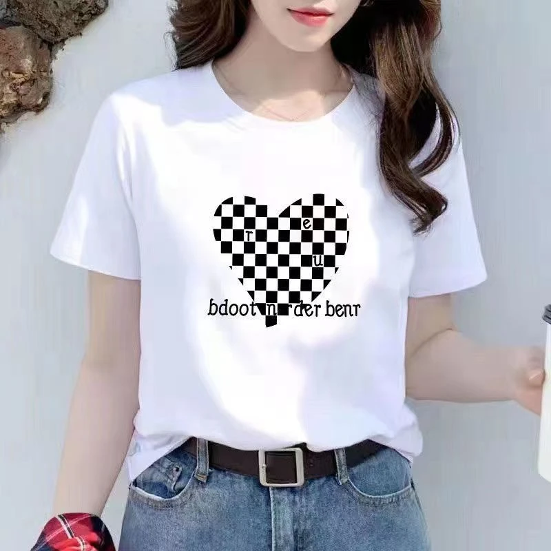 春夏季新款短袖印花女款百搭夏季休闲圆领背心韩版T恤时尚半袖