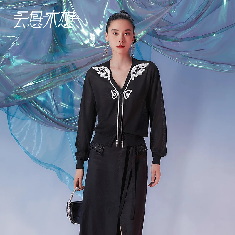 Ysimo-X云思木想原创中国风2024早秋新款绣花钉珠毛针织衫12088