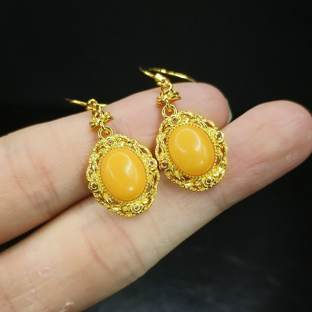 【李想精选】蜜蜡蛋面耳钩X9-约10-8-6mm