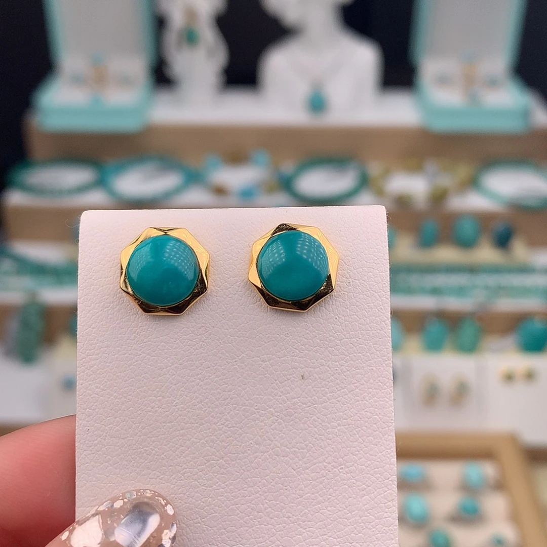 绿松石银S925镶嵌耳饰