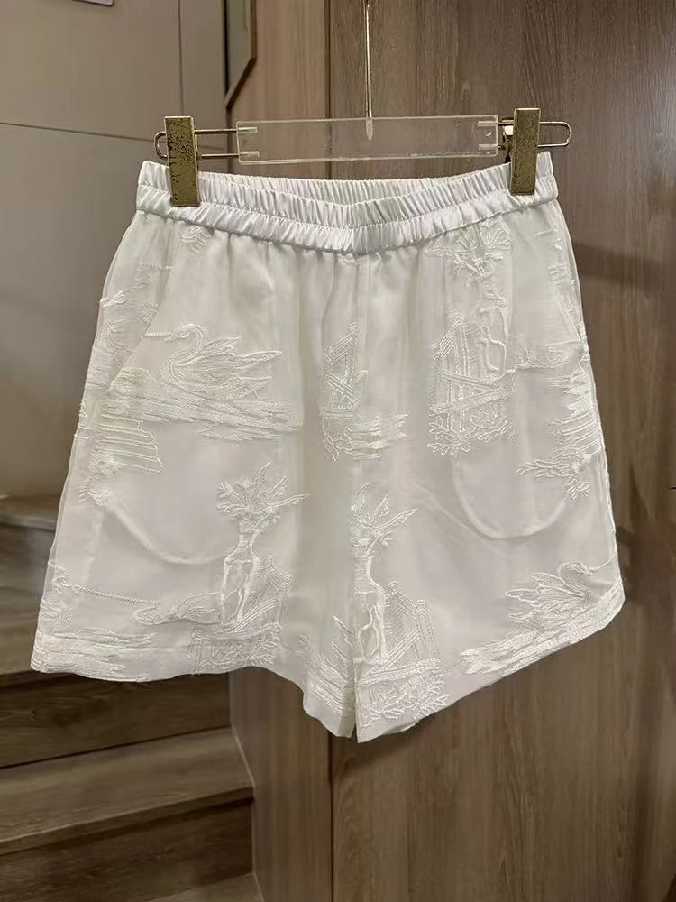 高腰阔腿短裤通用夏季直筒真丝欧根纱短裤