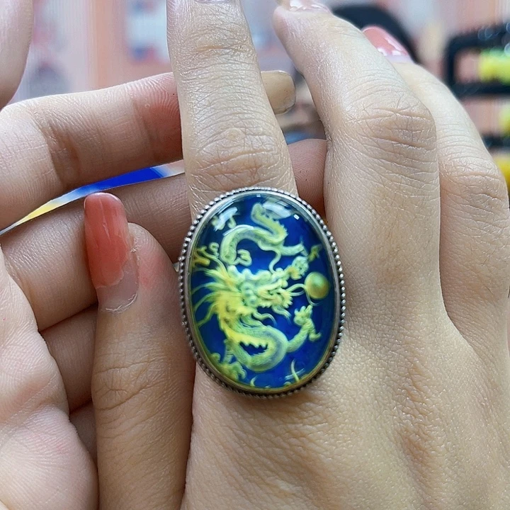 琥珀银S925镶嵌颈饰戒指