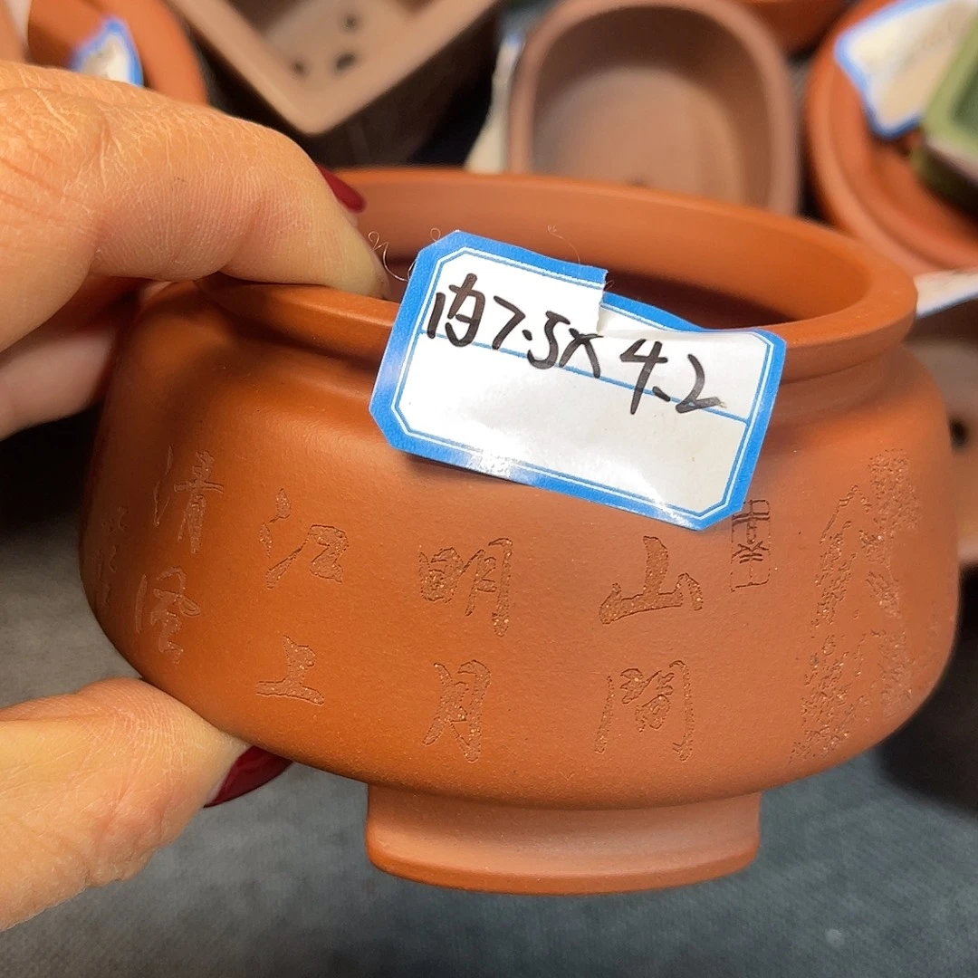 精选紫砂红皮龙圆盆景盆