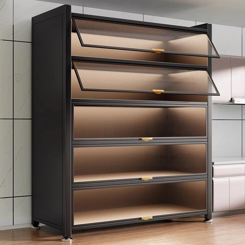 家用钢制收纳整理厨房置物架翻门防尘储物落地大容量多层超厚耐用