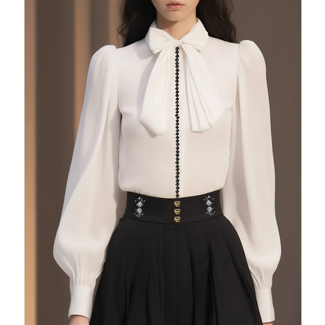 【媛媛女王专享】 AUI白色设计感泡泡袖衬衫修身衬衣-24W056261