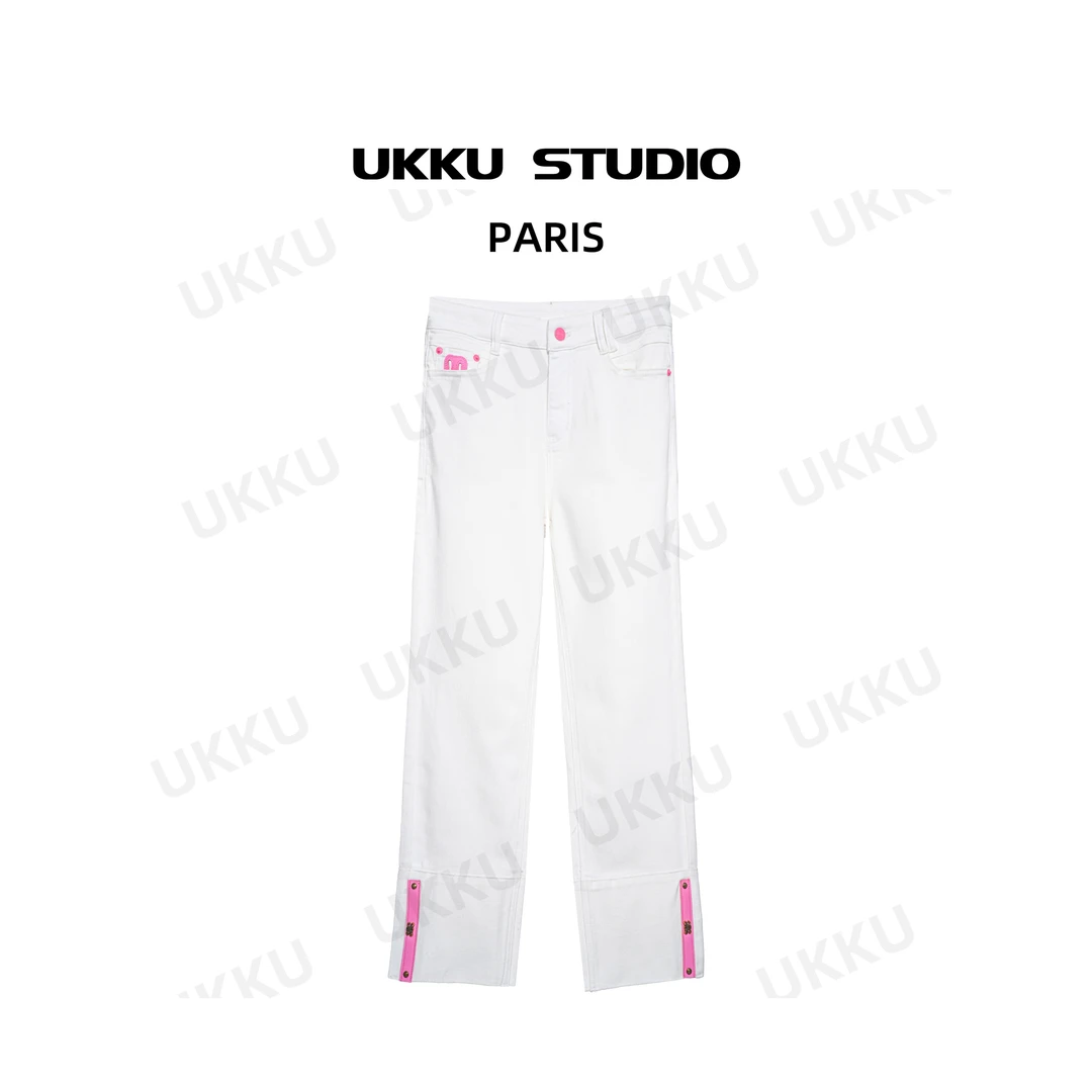秀秀【UKKUSTUDIO】新款轻奢时尚百搭高奢设计师直筒牛仔裤511922