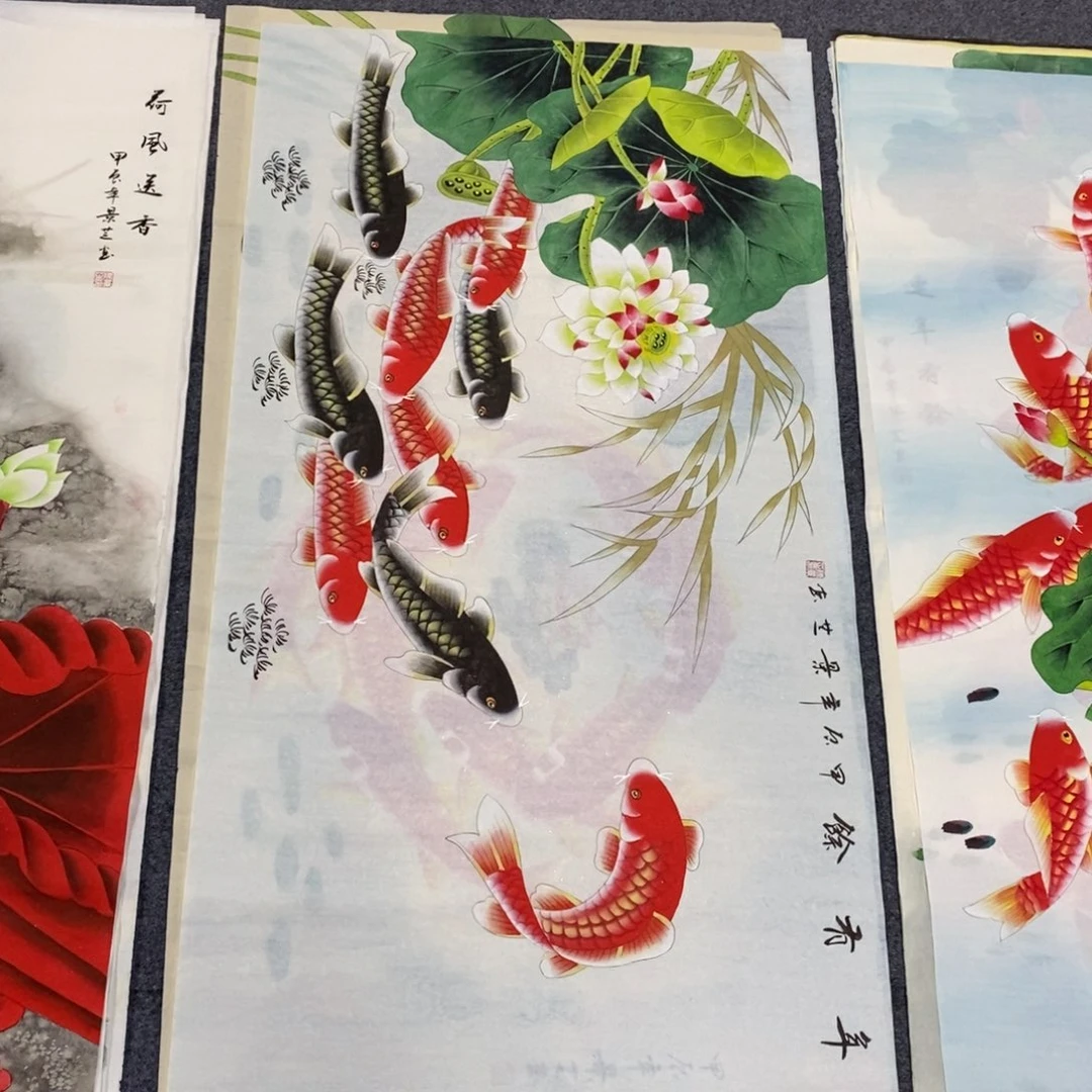 国画尺寸140✖️70四尺工笔手绘九鱼图