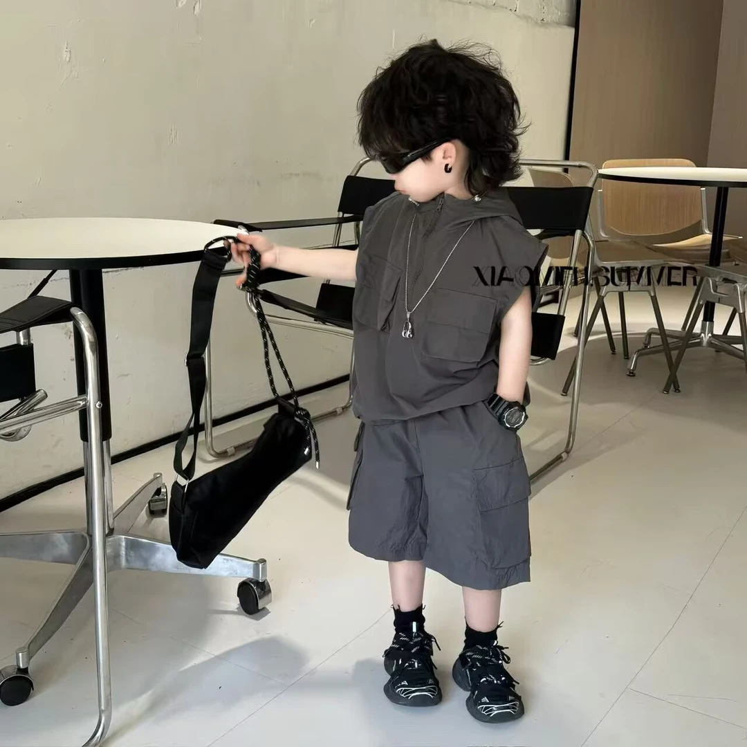 现货〃2025夏套装套头衫T恤短裤韩版男儿童新款洋气潮酷儿童YD7010