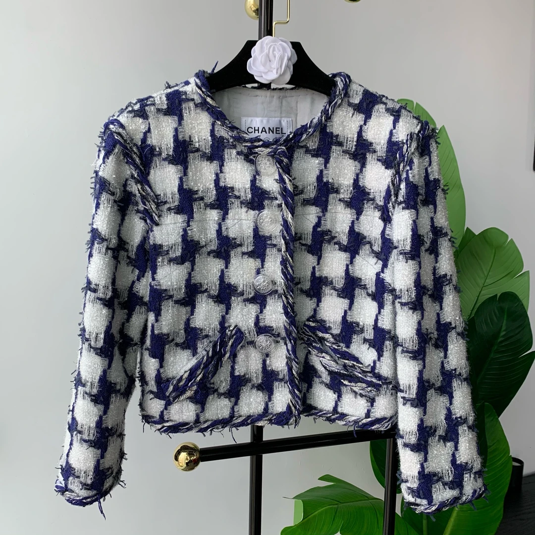 99新 Chanel/香奈儿 18S瀑布系列千鸟格细闪粗花呢外套36码