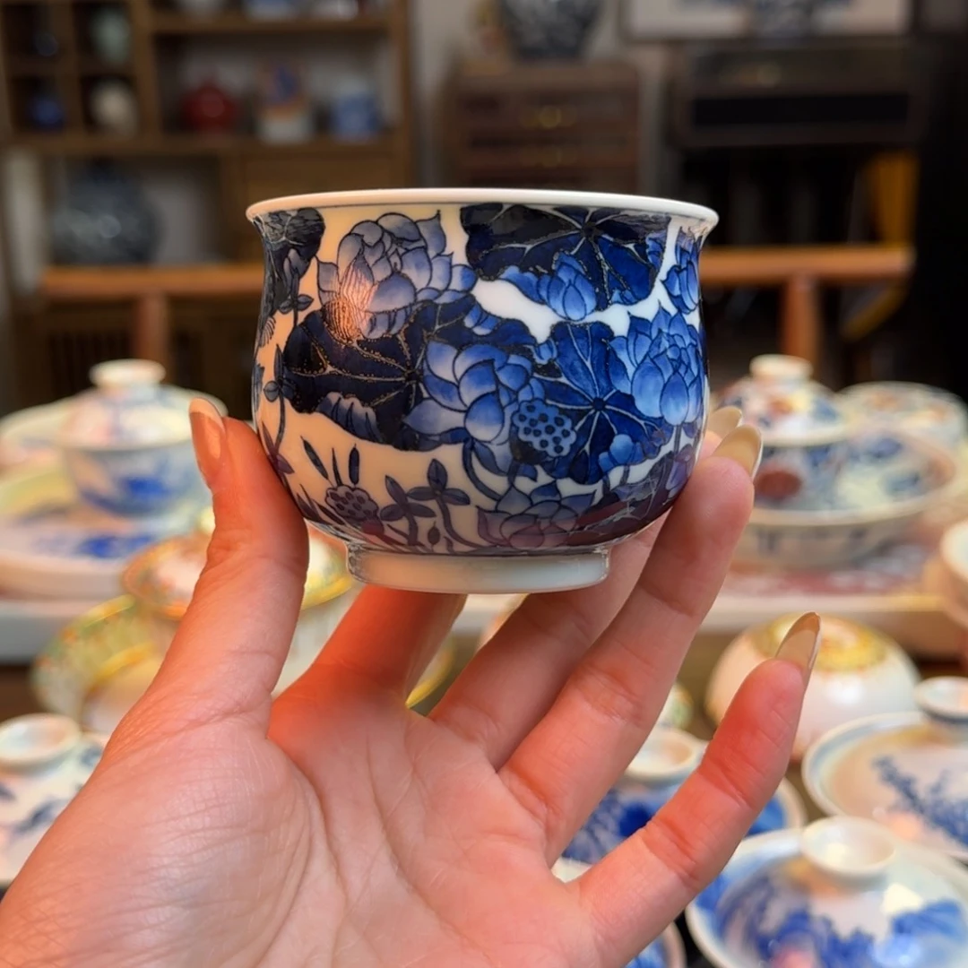 杯微瑕满荷炉式杯纯手绘