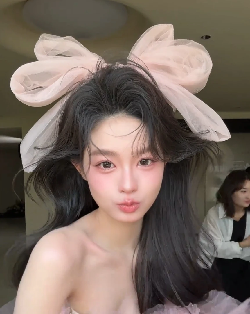 新款新娘头饰超大粉色蝴蝶结发夹女顶夹结婚订婚领证发卡拍照配饰