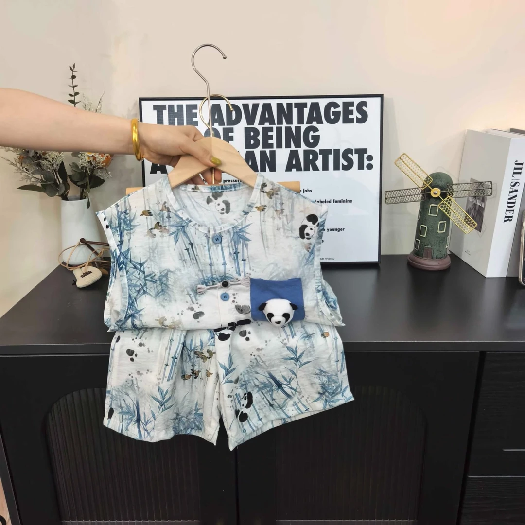 【国风套装】夏季新款儿童套装韩版男童时尚透气宝宝无袖两件套