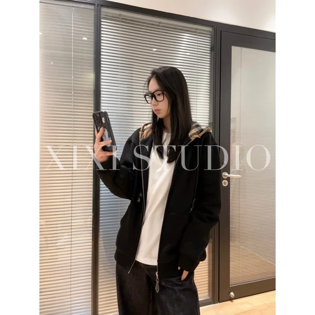 【拉链外套】黑色/卡其 春季百搭宽松连帽外套