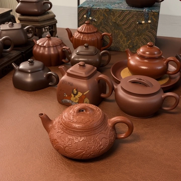 紫砂茶壶相*格汉唐石瓢浮雕紫气东来全手工
