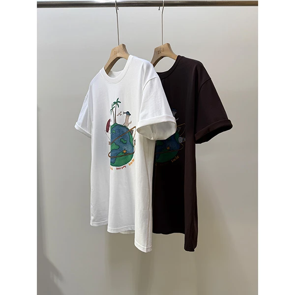 戎柠【RONGNING】小众设计师百搭宽松短袖T袖女卡通印花时尚上衣