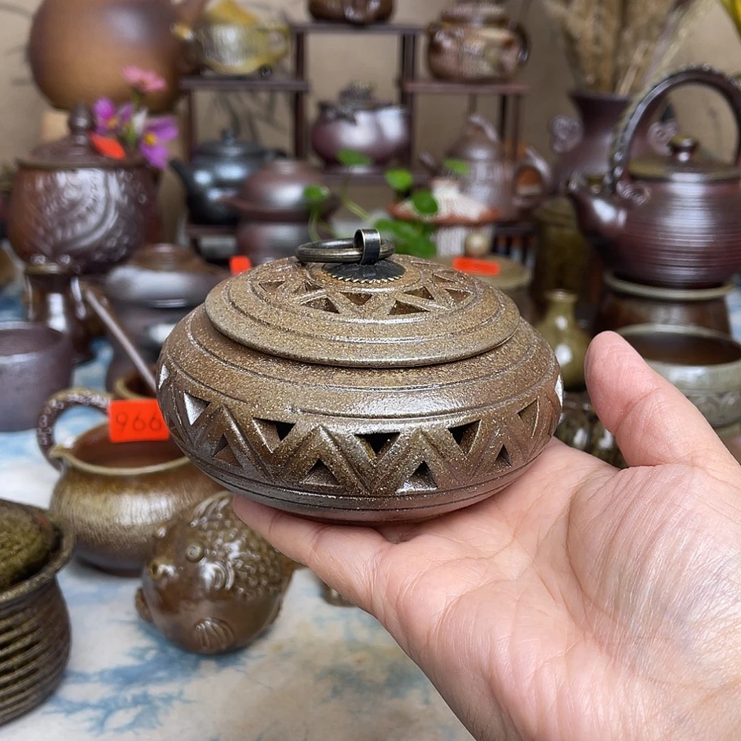 手雕镂空盘香炉啊