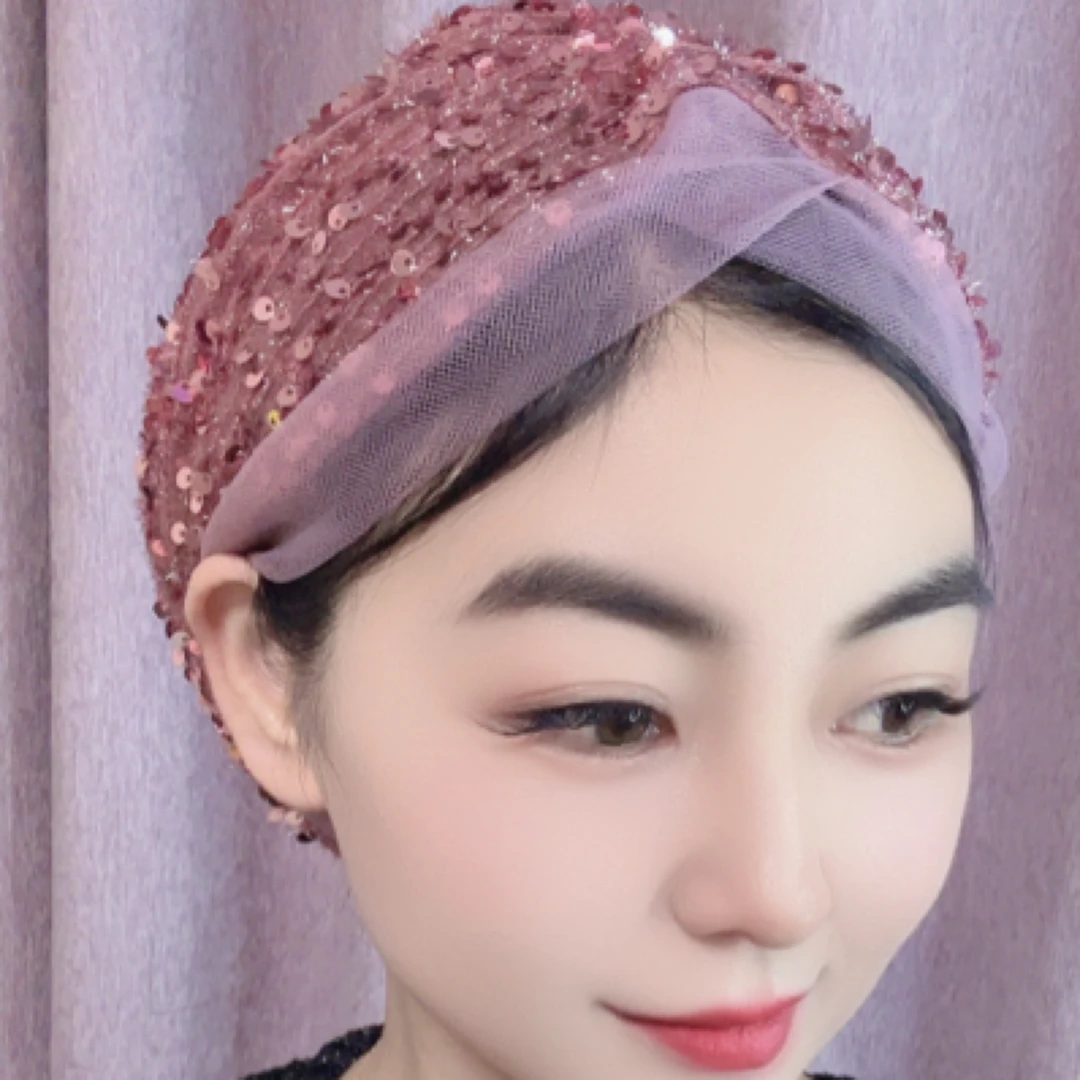 玫红色亮片印度帽