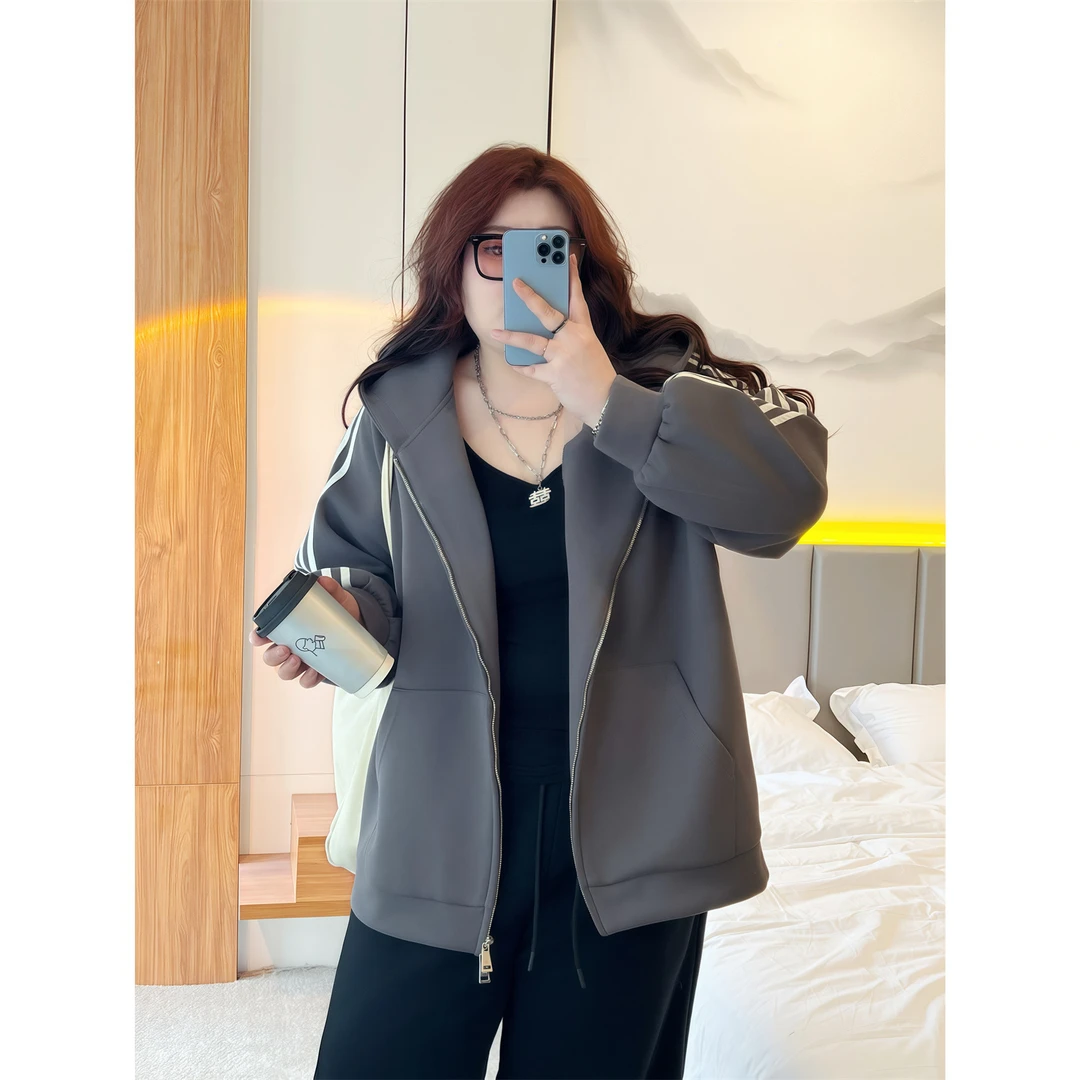 港风女孩 / 休闲韩版空气层卫衣外套13264花契200斤胖mm