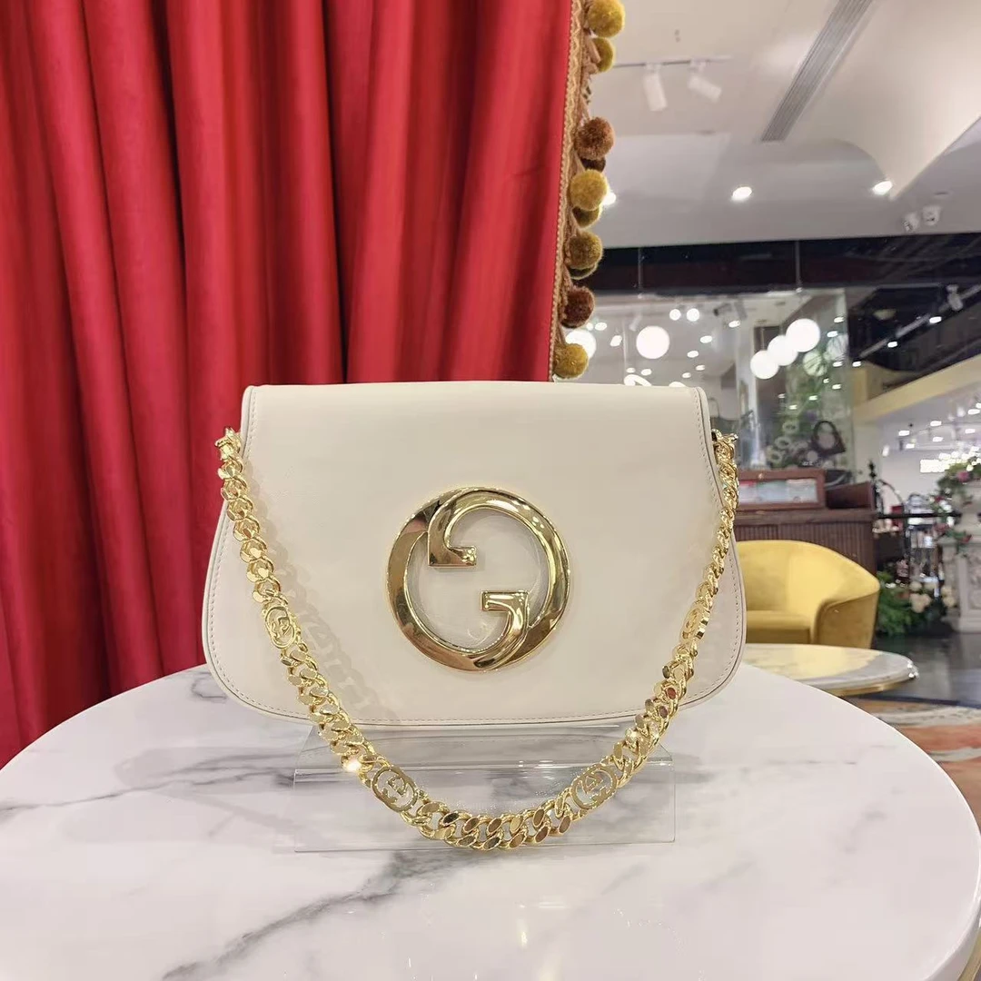 95新 GUCCI/古驰 GGS古驰blondie白色金扣牛皮单肩包62368703