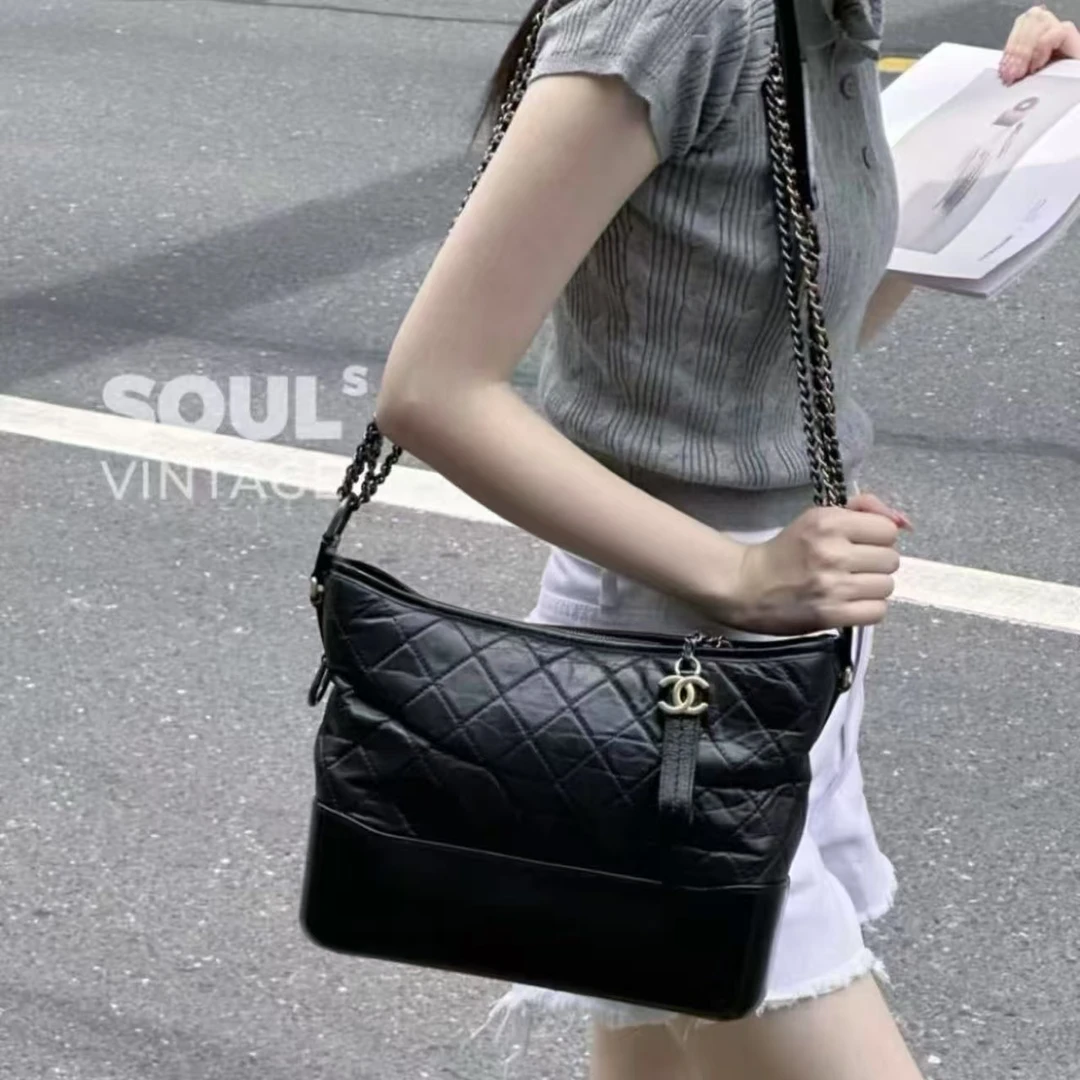 95新 Chanel/香奈儿 番茄专属/黑金 褶皱牛 流浪中号/609697196
