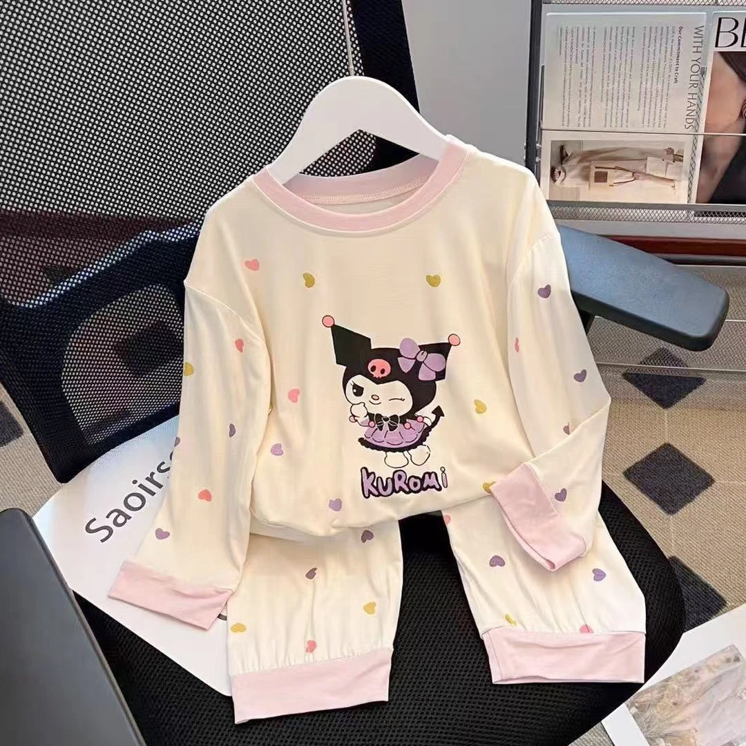 儿童睡衣春秋款女童莫代尔薄款长袖长裤夏季家居服库洛米套装卡通