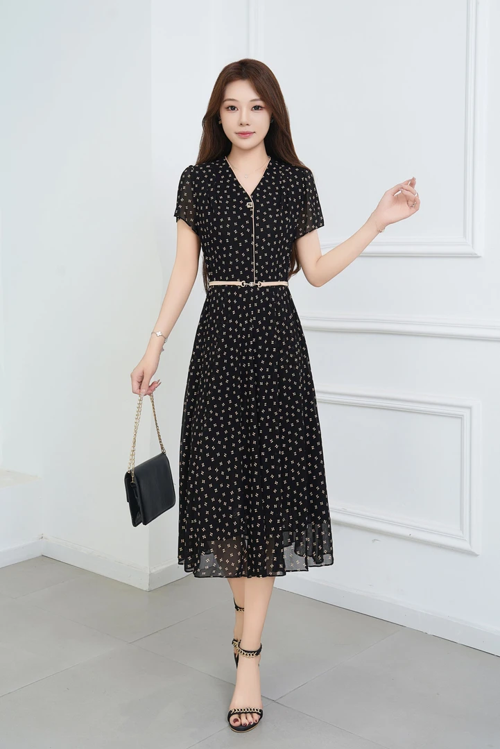 FA2602时尚韩版气质新款印花气质连衣裙