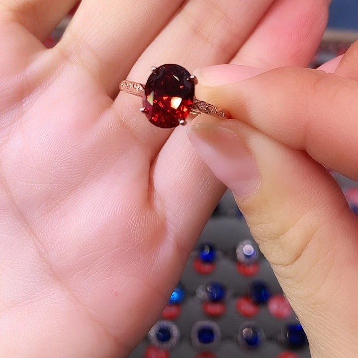 石榴石戒指银S925镶嵌