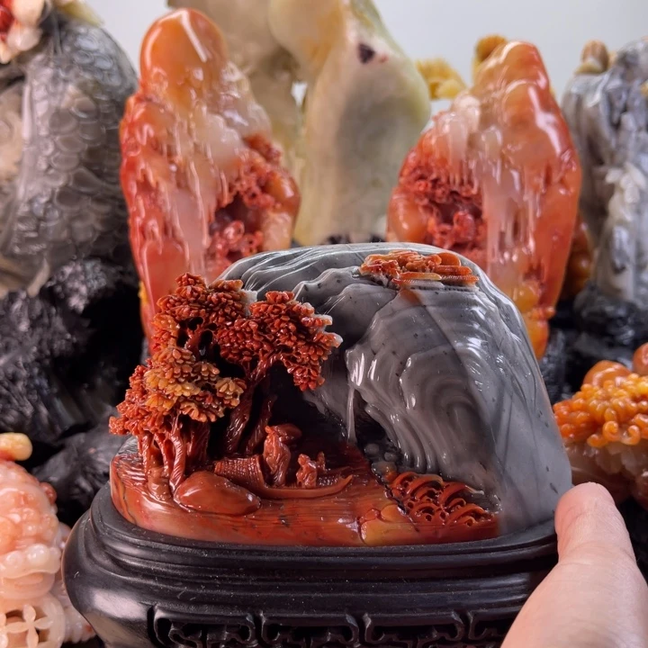 寿山石泛舟雅聚摆件