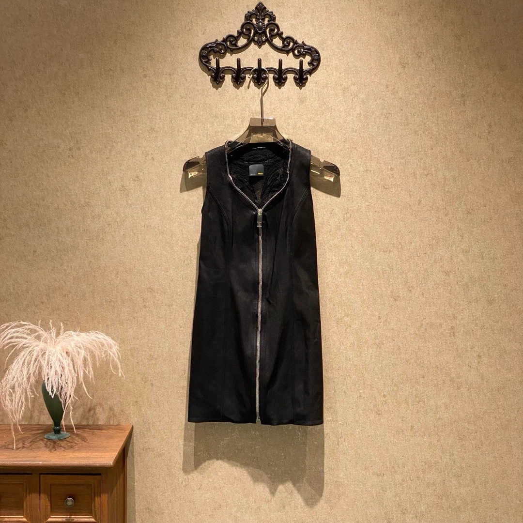 99新 FENDI/芬迪 Fendi 芬迪黑色羊皮拉链连衣裙/38码/99新/35128